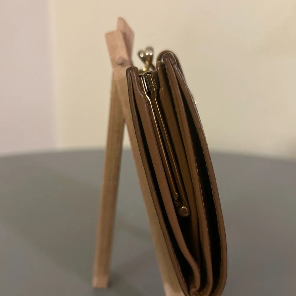 Authentic Celine Compact Kisslock Wallet, Vintage, Light Cognac Leather Trim
